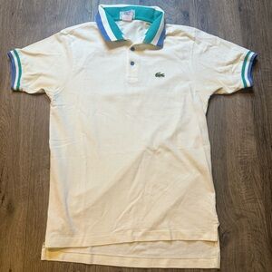 VTG 70s-80s Lacoste Grand Patron Men's White Polo Shirt with Blue and Green Trim